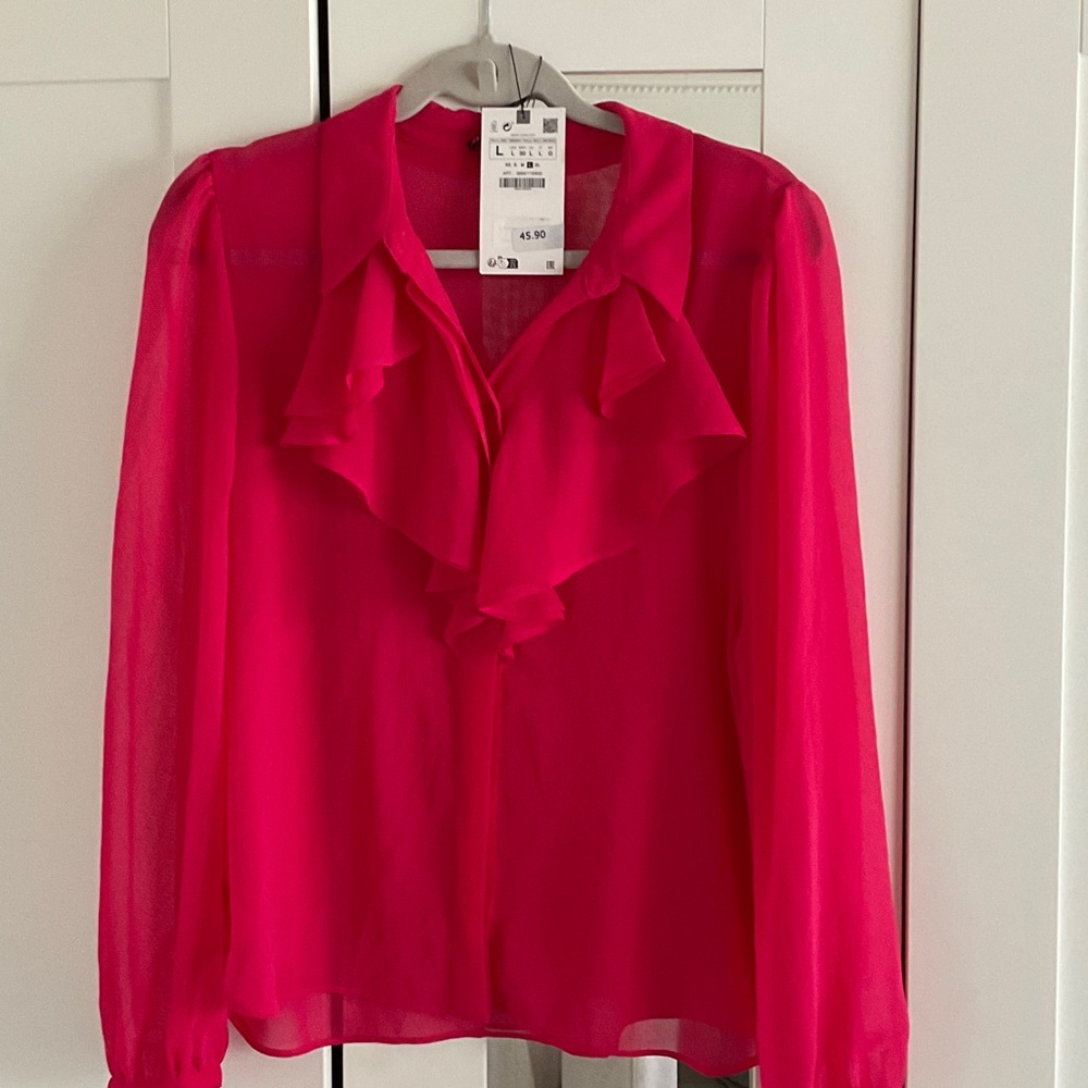 Zara Vibrant Pink Ruffle Blouse